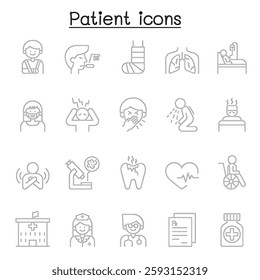 Patient icon set in thin line style