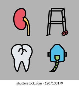 patient icon set. vector set about oxygen, broken tooth, walker and kidney icons set.