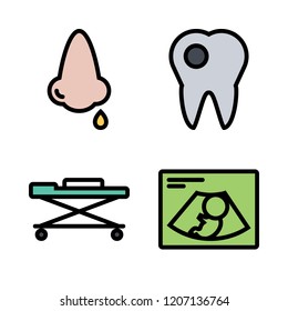 patient icon set. vector set about caries, nose, stretcher and ultrasonography icons set.
