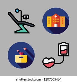 patient icon set. vector set about blood transfusion, dentist, donation and hospital icons set.