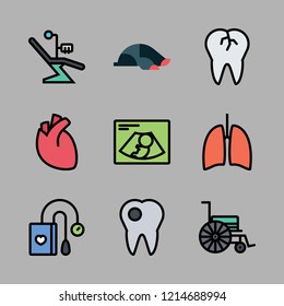 patient icon set. vector set about heart, caries, lungs and broken tooth icons set.
