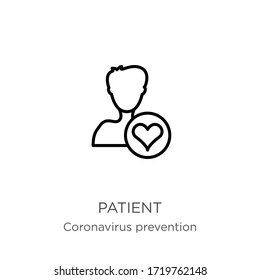 Patient icon. Thin linear patient outline icon isolated on white background from Coronavirus Prevention collection. Modern line vector sign, symbol, stroke for web and mobile