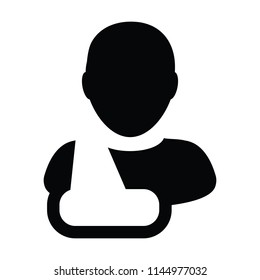Patient icon vector of male person profile avatar symbol for injury medical treatment in flat color glyph pictogram illustration