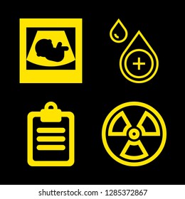 patient icons set with notes symbol of clipboard, radiation and blood transfusion vector set