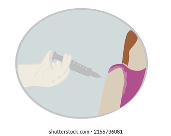 The patient is injected into the shoulder by a nurse, Focus injection needle. Concept Vaccination to prevent various diseases, vector picture