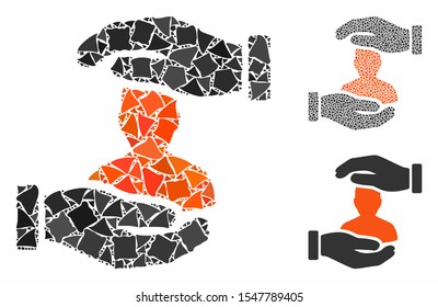 Patient insurance composition of irregular pieces in different sizes and color tinges, based on patient insurance icon. Vector uneven pieces are organized into composition.