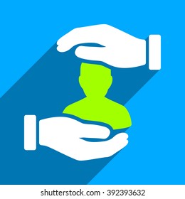 Patient Insurance long shadow vector icon. Style is a flat patient insurance iconic symbol on a blue square background.
