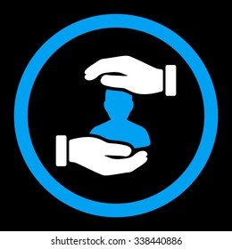 Patient Insurance vector icon. Style is bicolor flat rounded symbol, blue and white colors, rounded angles, black background.