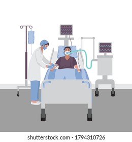 Patient in intensive care with a ventilator