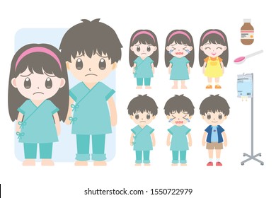 Patient kids. Boy and girl in patient gown