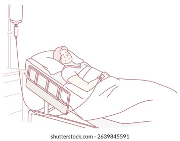 A patient lies in a hospital bed, receiving intravenous treatment, showcasing healthcare experiences.