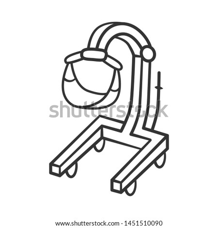 Patient lift linear icon. Physically disabled people lifter device. Transferring immobile hospital patient Thin line illustration. Contour symbol. Vector isolated outline drawing. Editable stroke