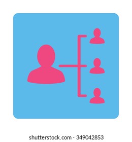Patient Links vector icon. Style is flat rounded square button, pink and blue colors, white background.