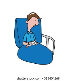 Patient lying alone in bed cartoon