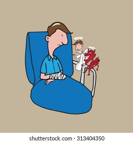 Patient lying in bed with Angel and devil cartoon