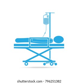 Patient lying in bed with a drop counter icon