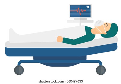 Patient lying in bed with heart monitor.