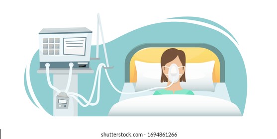 The Patient Is Lying In The Hospital On A Ventilator. Fighting The Coronavirus.