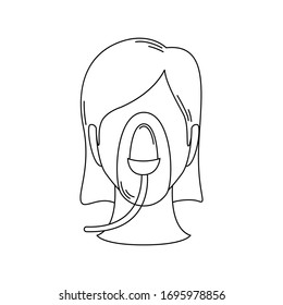 The patient is lying in the hospital on a ventilator. Fighting the coronavirus. Line art