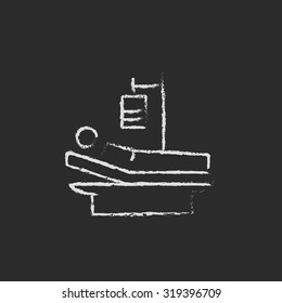 Patient lying on bed hand drawn in chalk on a blackboard vector white icon isolated on a black background.