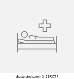 Patient Lying On The Bed Line Icon For Web, Mobile And Infographics. Vector Dark Grey Icon Isolated On Light Grey Background.