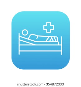 Patient lying on the bed line icon for web, mobile and infographics. Vector white icon on the blue gradient square with rounded corners isolated on white background.