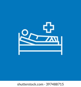 Patient lying on bed line icon.