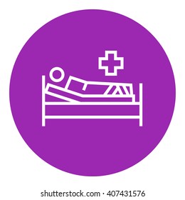 Patient lying on bed line icon.