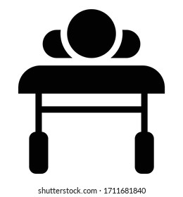 Patient lying on medical bed couch view from head Sick man Rehabilitation icon black color vector illustration flat style image