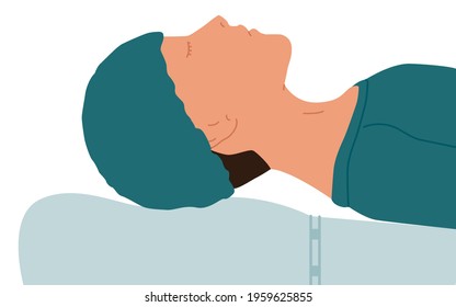 The patient is lying on the operating table. Medical vector illustration.