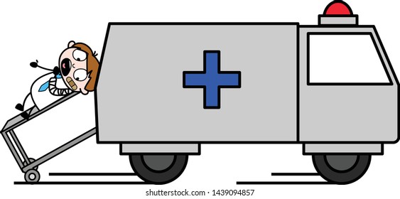 Patient Lying on Stretcher and Taking Him to Medical - Professional Cartoon Doctor Vector Illustration