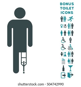 Patient Man icon and bonus male and female WC symbols. Vector illustration style is flat iconic bicolor symbols, soft blue colors, white background.