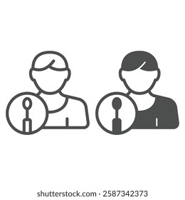 Patient man with sample wand line and solid icon, genetic research concept. Vector graphics. DNA sample test sign on white background, outline style icon for mobile or web design