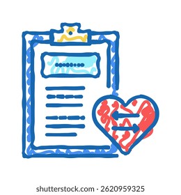 patient medical card for heart transplant doodle icon sketch vector. patient medical card for heart transplant sign. isolated symbol illustration