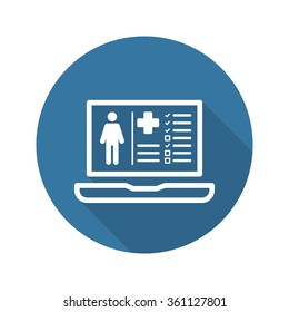 Patient Medical Record Icon with Laptop. Flat Design. Isolated.