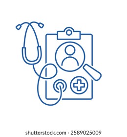Patient medical record. Vector linear icon illustration isolated on white background.