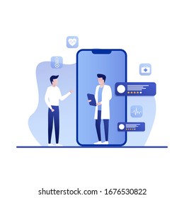 Patient meeting a professional doctor online on a smartphone, online medical consultation concept