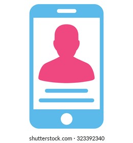 Patient Mobile Account vector icon. Style is bicolor flat symbol, pink and blue colors, rounded angles, white background.