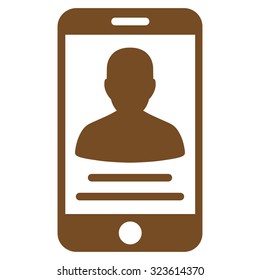 Patient Mobile Account vector icon. Style is flat symbol, brown color, rounded angles, white background.