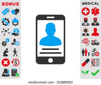Patient Mobile Account vector icon. Style is bicolor flat symbol, blue and gray colors, rounded angles, white background.