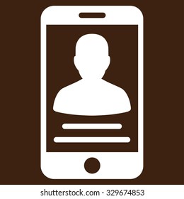Patient Mobile Account vector icon. Style is flat symbol, white color, rounded angles, brown background.
