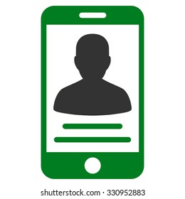 Patient Mobile Account vector icon. Style is bicolor flat symbol, green and gray colors, rounded angles, white background.