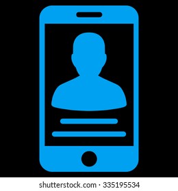 Patient Mobile Account vector icon. Style is flat symbol, blue color, rounded angles, black background.