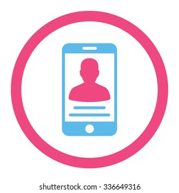 Patient Mobile Account vector icon. Style is bicolor flat rounded symbol, pink and blue colors, rounded angles, white background.