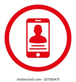 Patient Mobile Account vector icon. Style is flat rounded symbol, red color, rounded angles, white background.