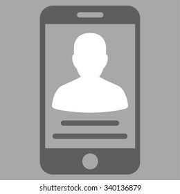Patient Mobile Account vector icon. Style is bicolor flat symbol, dark gray and white colors, rounded angles, silver background.