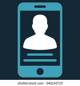 Patient Mobile Account vector icon. Style is bicolor flat symbol, blue and white colors, rounded angles, dark blue background.