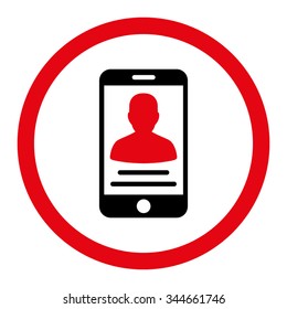 Patient Mobile Account vector icon. Style is bicolor flat rounded symbol, intensive red and black colors, rounded angles, white background.