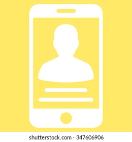 Patient Mobile Account vector icon. Style is flat symbol, white color, rounded angles, yellow background.