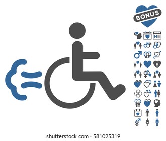 Patient Movement icon with bonus decoration pictograph collection. Vector illustration style is flat iconic cobalt and gray symbols on white background.